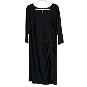 Chaps Faux Wrap Women's Black Cocktail Dress Size 18W NEW Stretchy Ruched Sheath